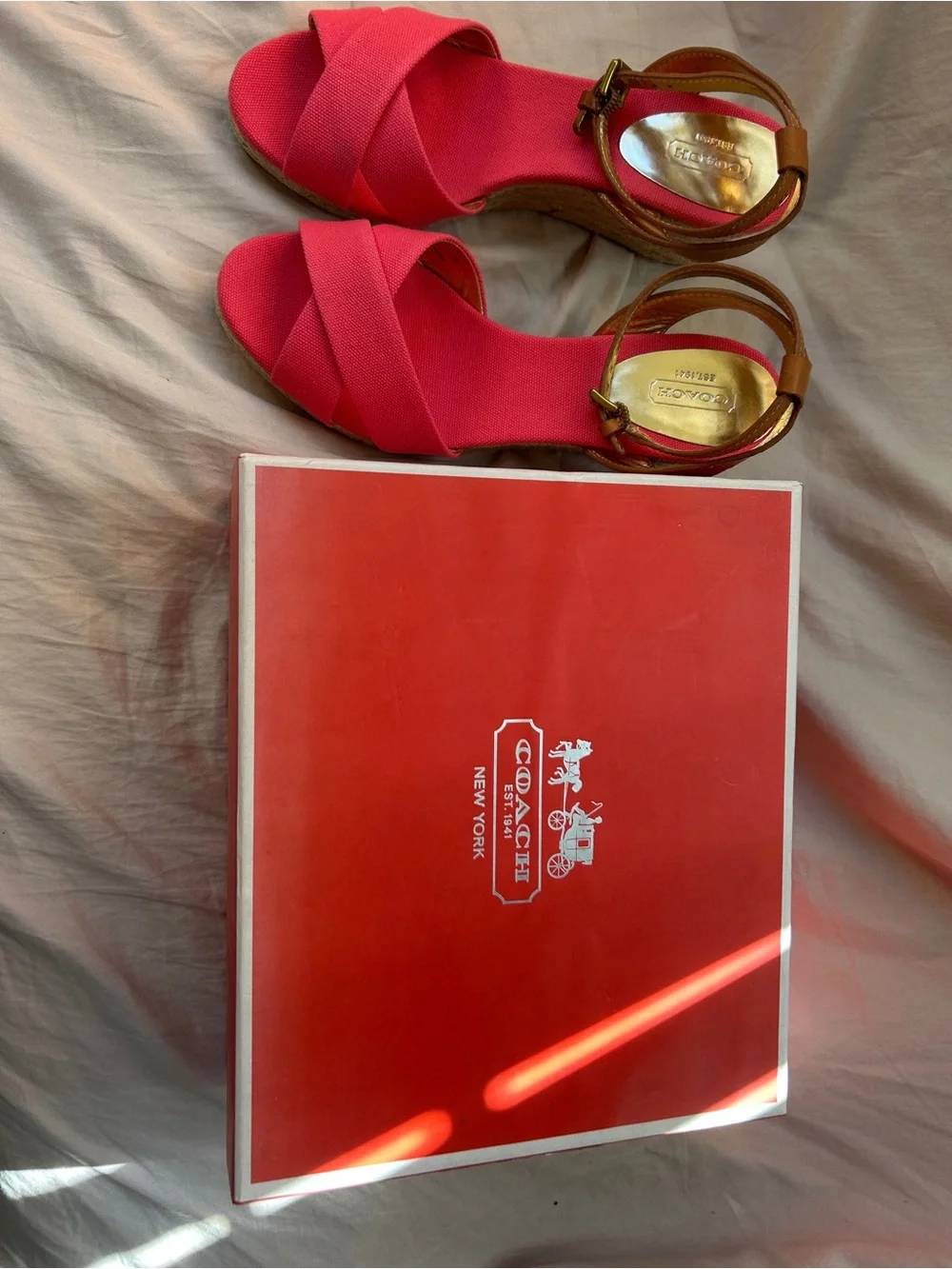 Authentic Coach Henley wedge sandals in Bright Pink.